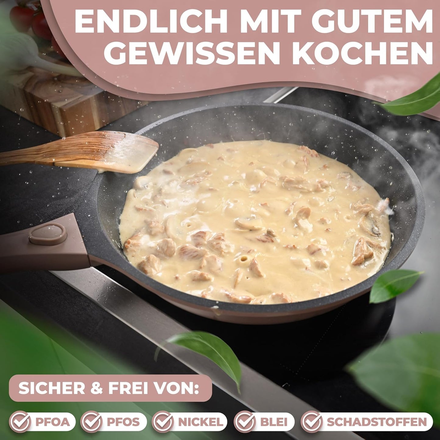 Antihaft-Bratpfanne mit abnehmbarem, Rosa 24 cm