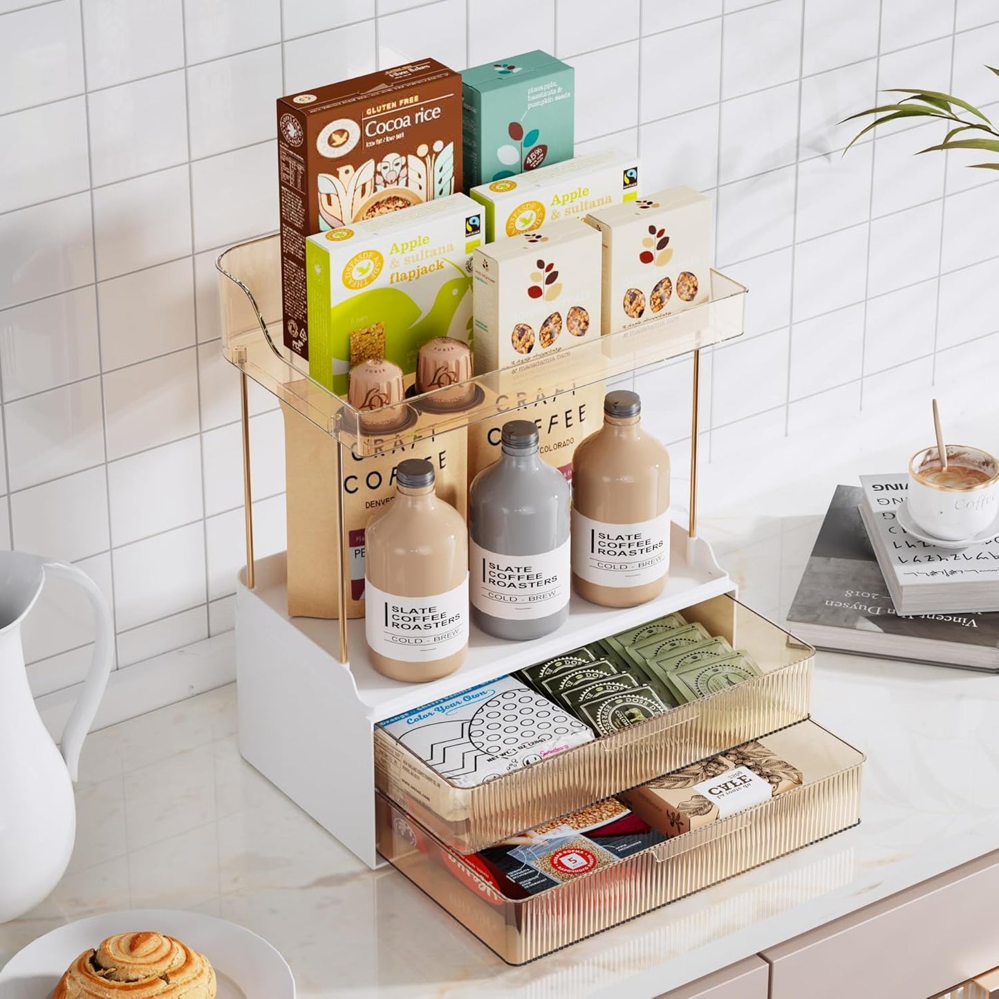 Make-up Organizer mit Schubladen und 2 Etagen, Bernstein