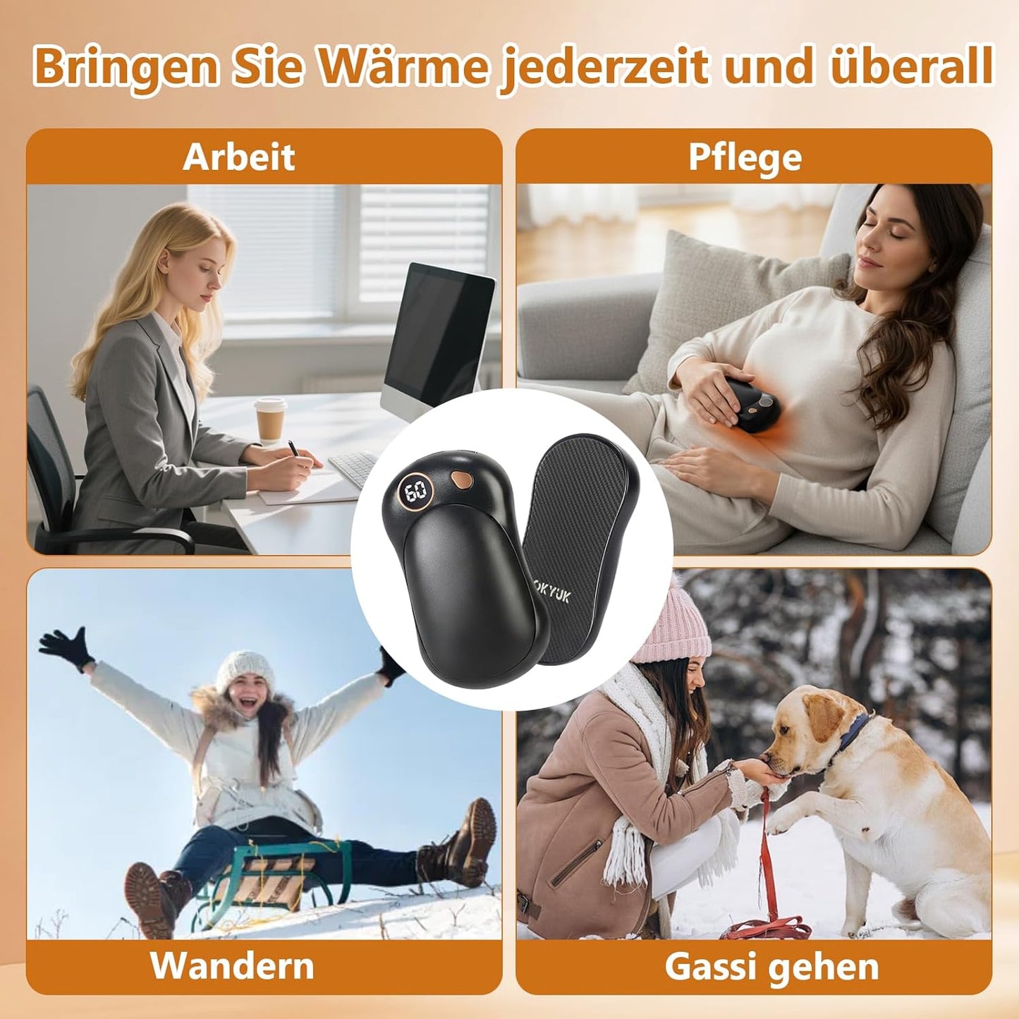 Elektrische Handwärmer, 2er Set, wiederaufladbar, S Schwarz