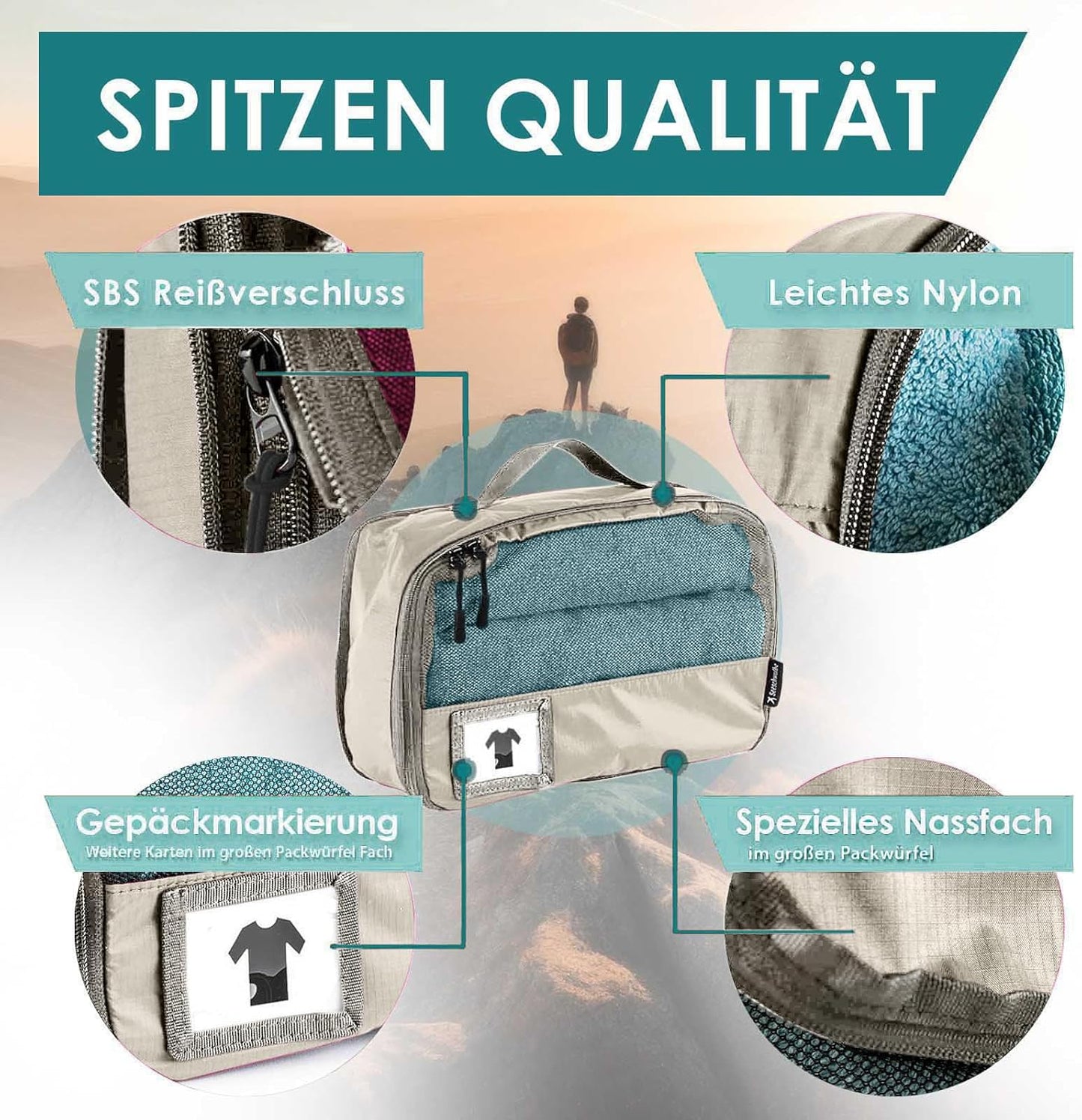 4-teiliges Packwürfel-Set, Beige 4-teiliges Set