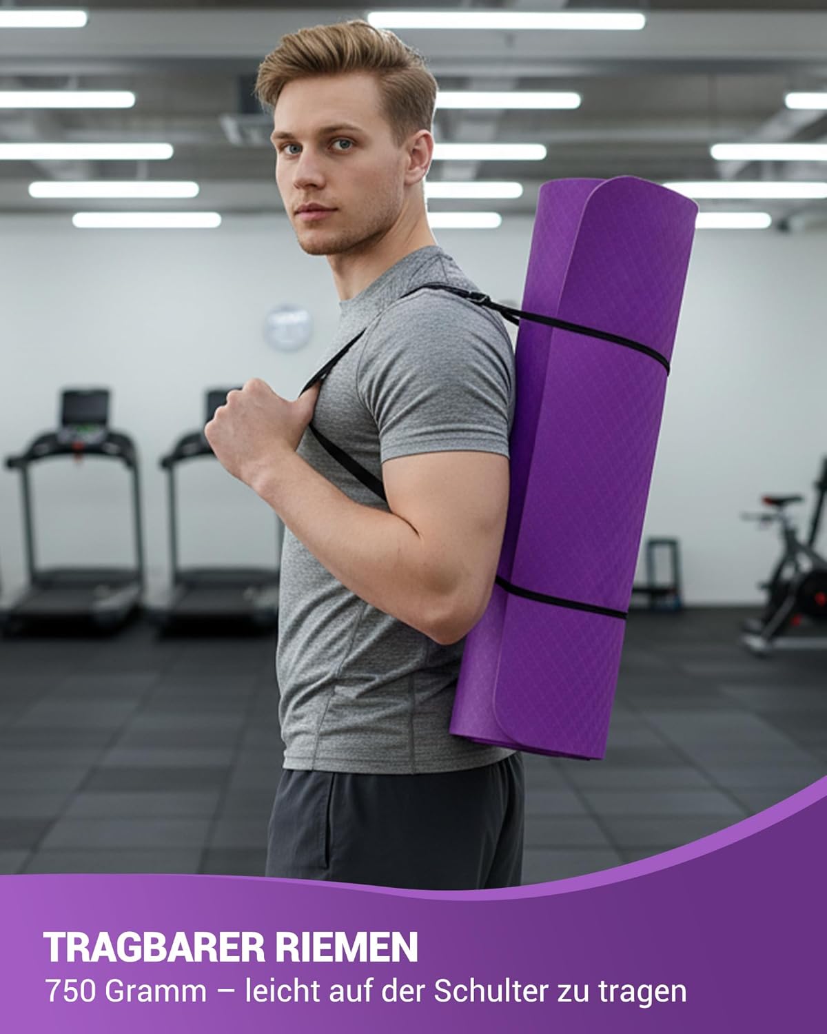 Rutschfeste Yogamatte für Gymnastik und Pilates, Lila/Rosa 6 mm