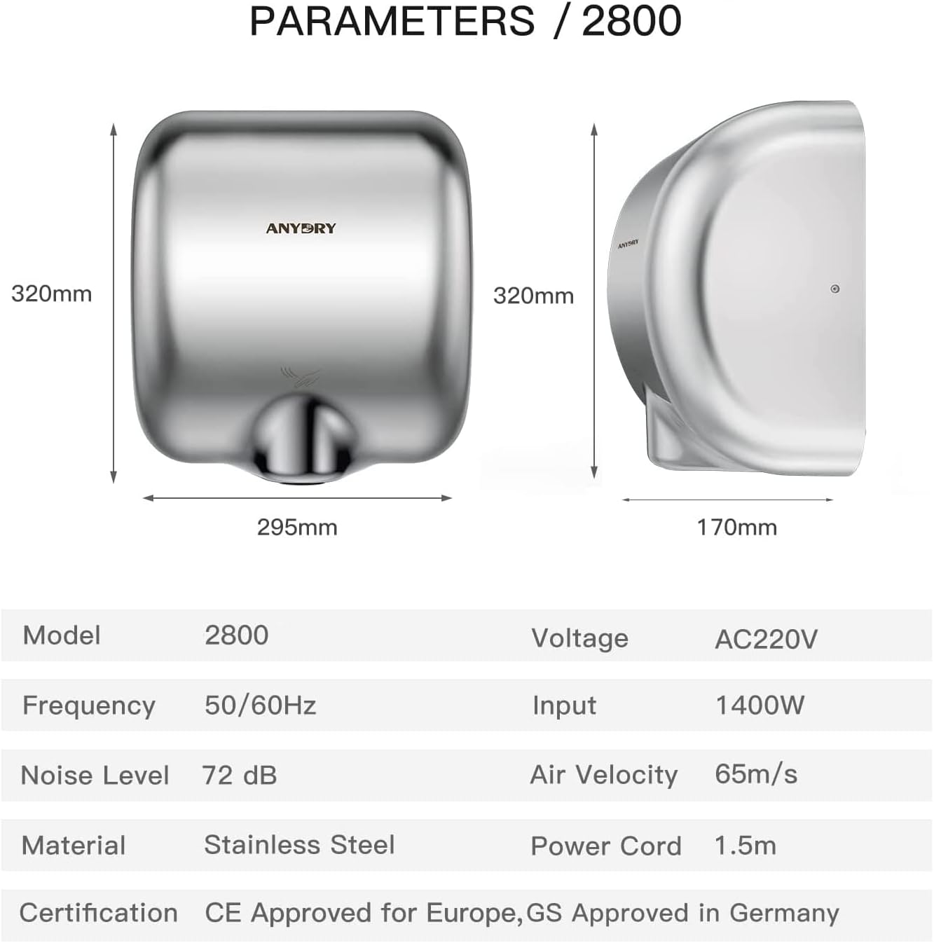 2800 Händetrockner, Schnell & Automatisch, Glänzend