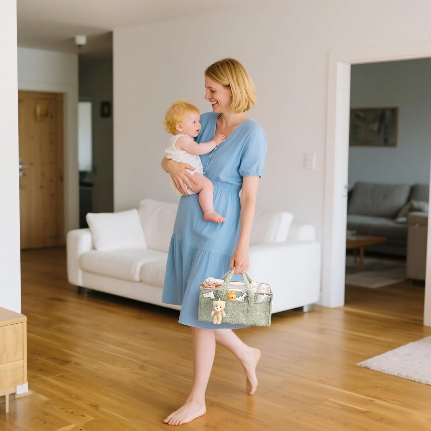 Baby-Windel-Caddy Organizer für Wickeltisch, Grün