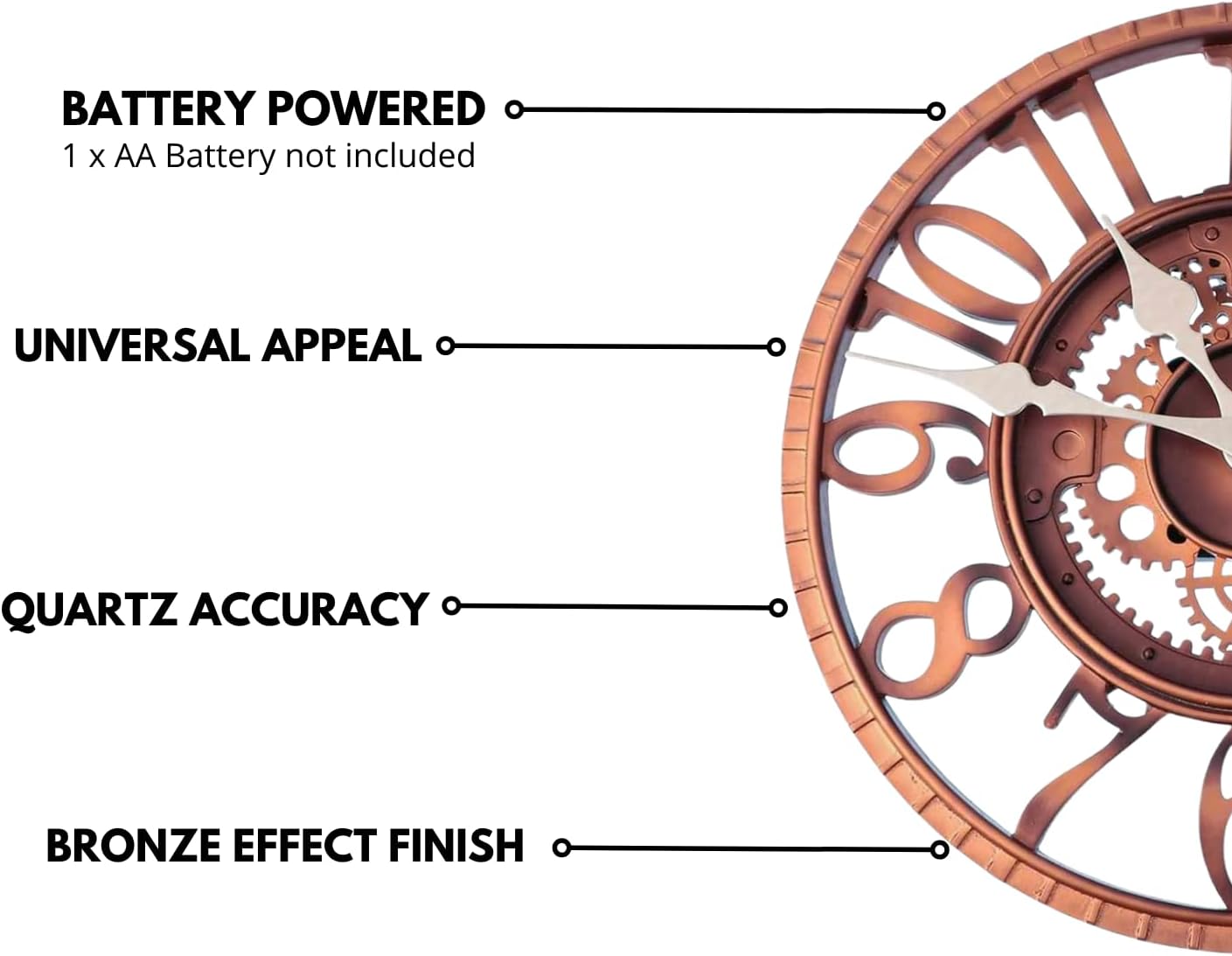 Wetterfeste Gartenuhr, Bronze Face Ouverte 30 Cm Horloge (Gclock6)