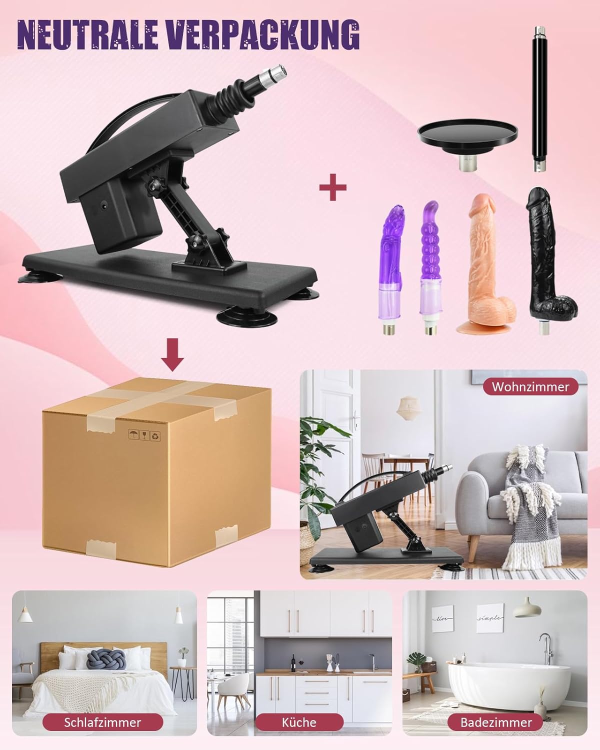 Sexmaschine mit Dildo-Set, Dunkelgrau
