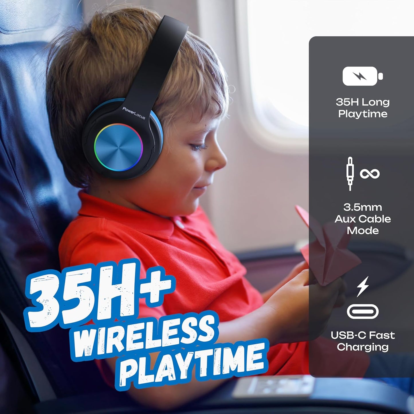 Kinderkopfhörer mit Bluetooth und Lautstärkebegrenzung, Schwarz/Blau