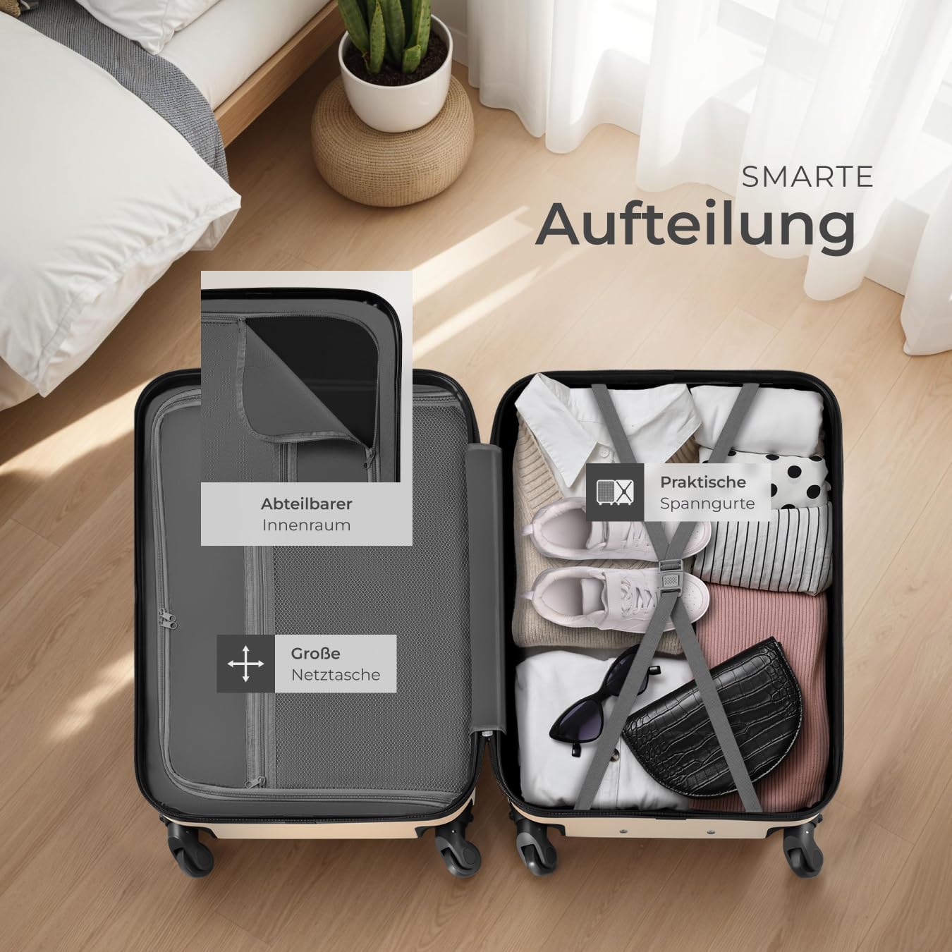 3-teiliges Kofferset mit Kofferwaage und Kofferanhänger, Champagner|Set mit Waage