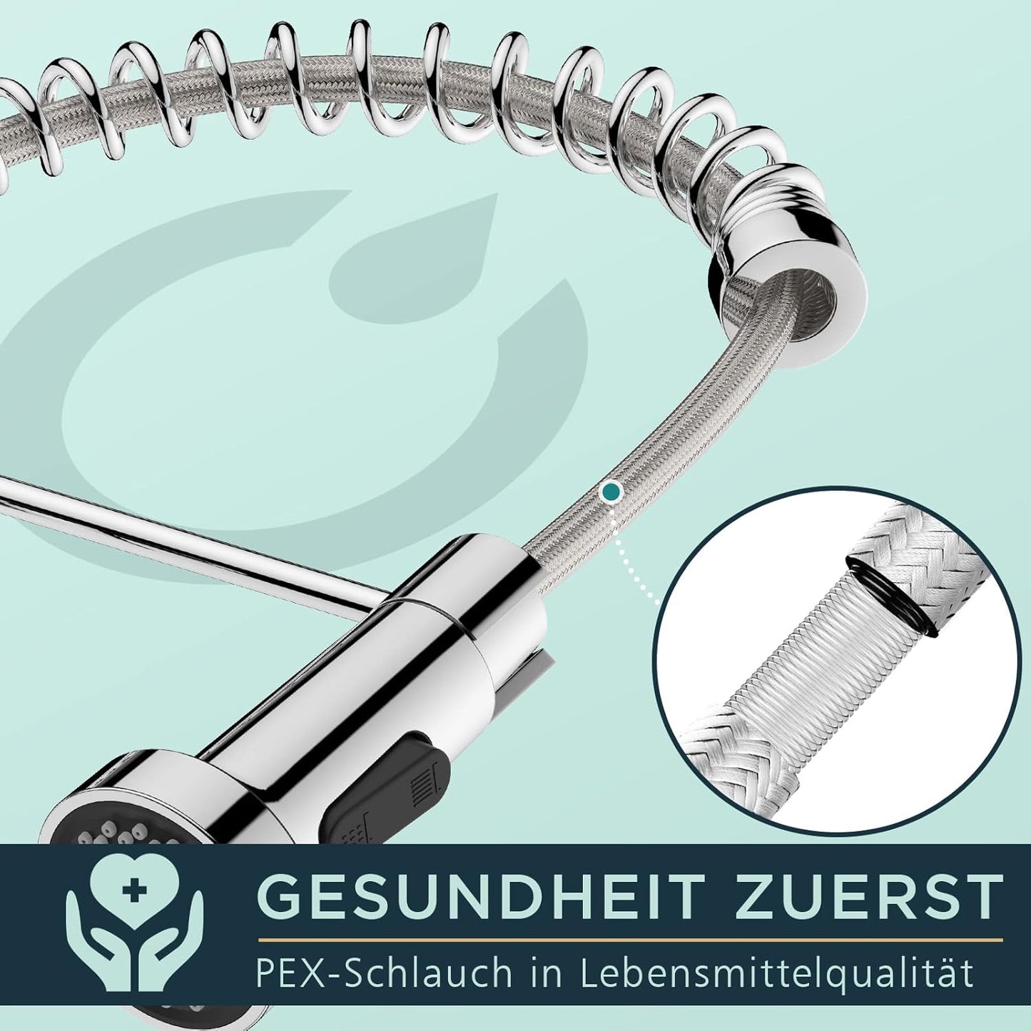 Küchenarmatur mit hohem Bogen und Brause, Polierter Chrom Standard