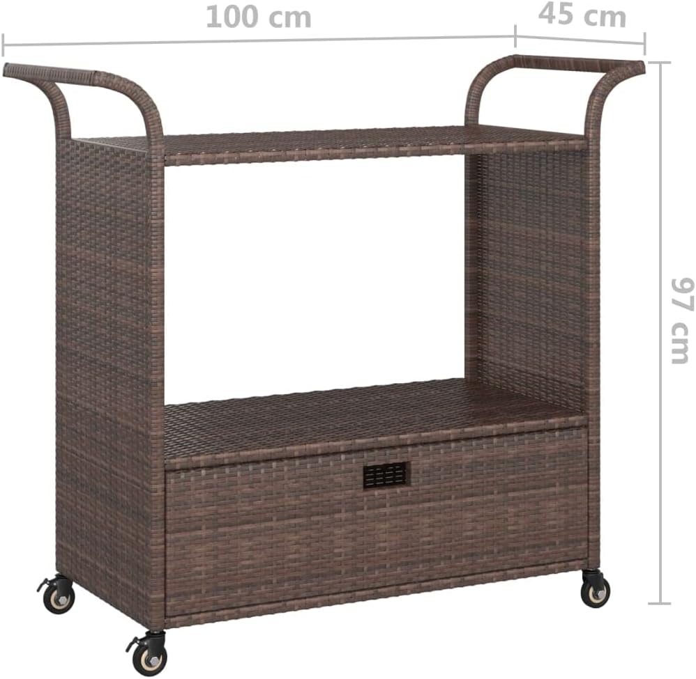 Servierwagen mit Schublade und Rollen, Braun