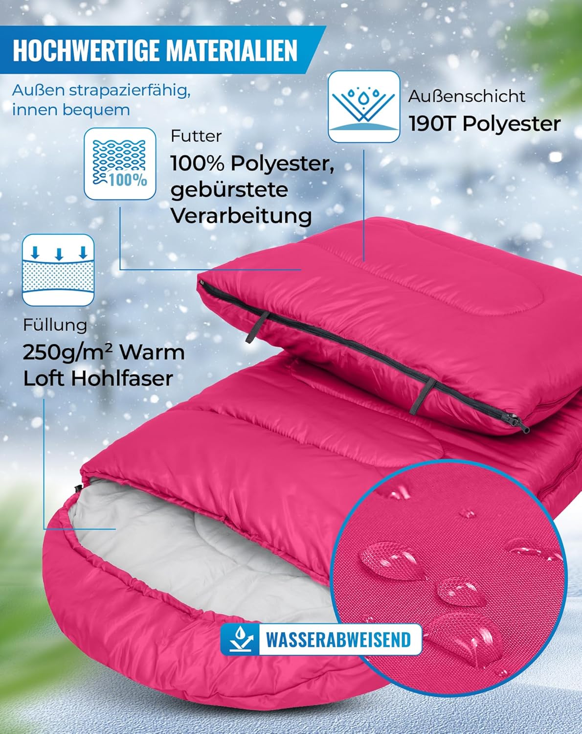 Leichter Sommerschlafsack, Rosa R Zip 220×75cm