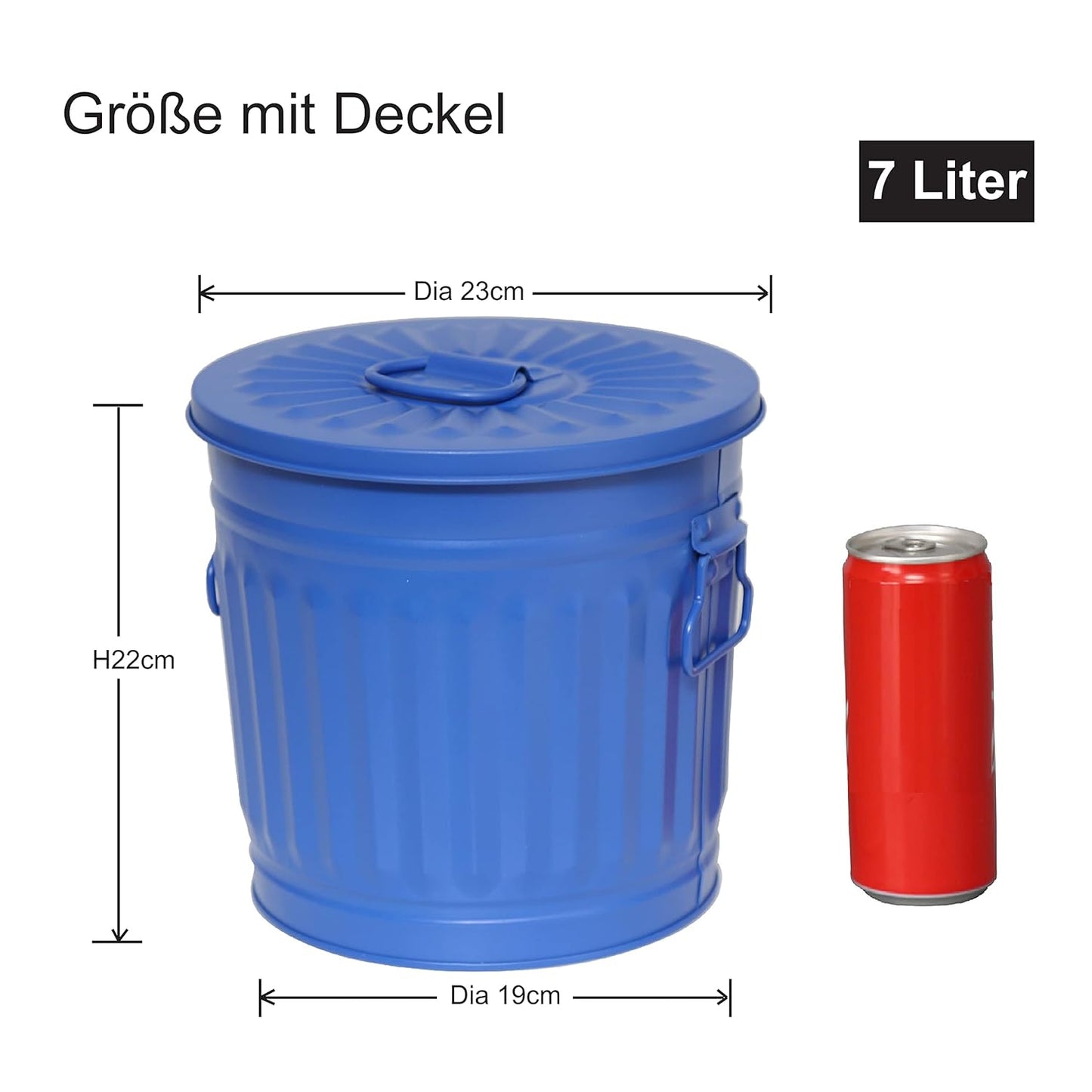 Retro-Mülleimer-Set mit Deckel, Blau Ø 21,5 cm Höhe 21,5 cm -4 Sets