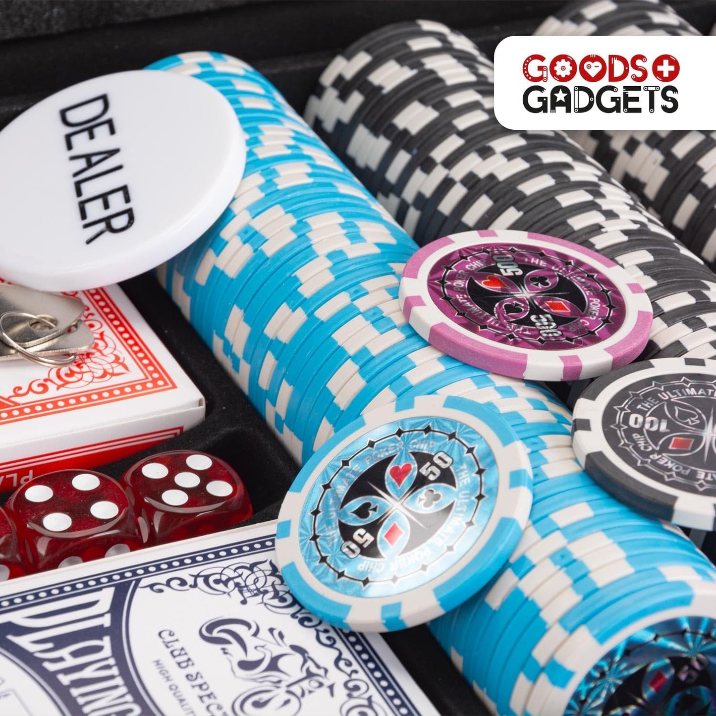 Pokerkoffer Set mit 500 Chips, Schwarz 500 Chips