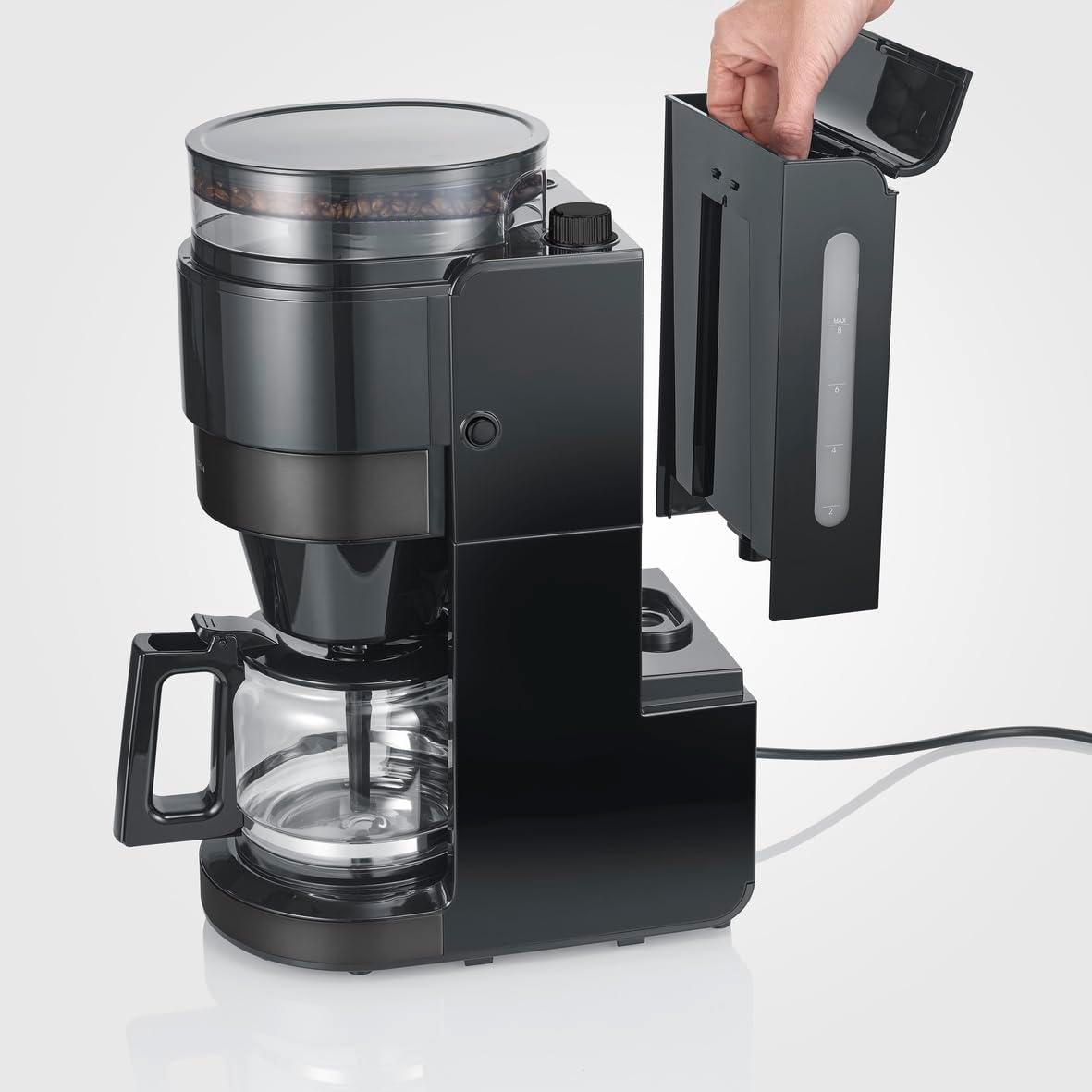 KA 4830 mit Mahlwerk und Glaskanne, 10 Tassen (Glaskanne) Dark Inox, Schwarz
