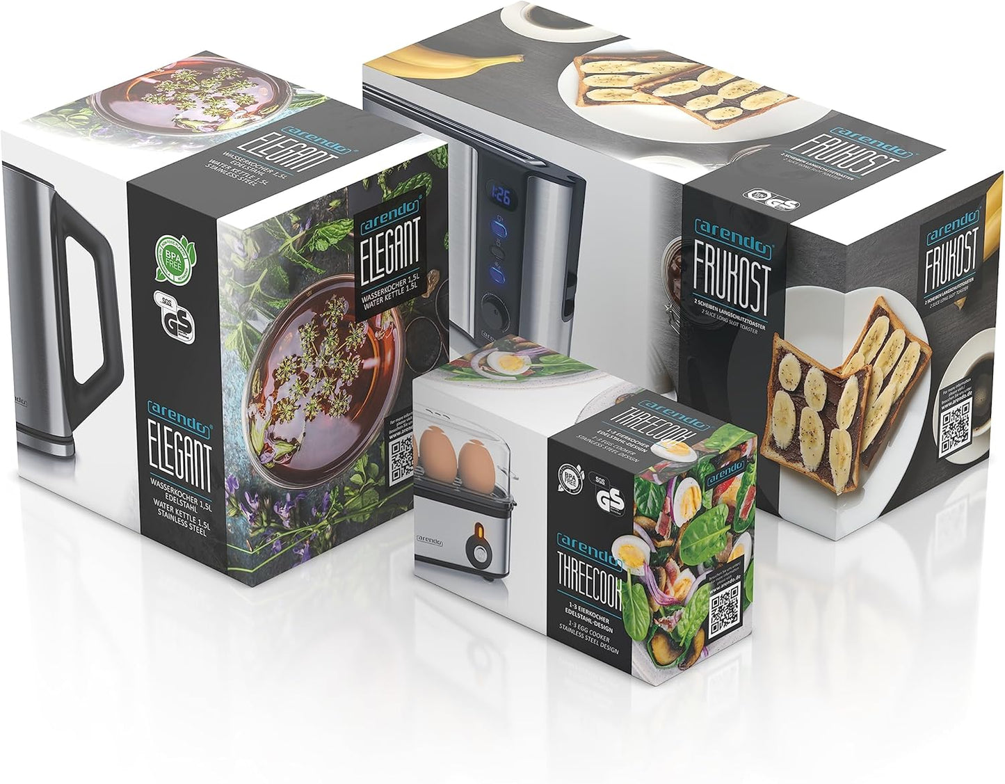 Frühstücks-Set: Wasserkocher, Toaster und Eierkocher, B: Silber Edelstahl