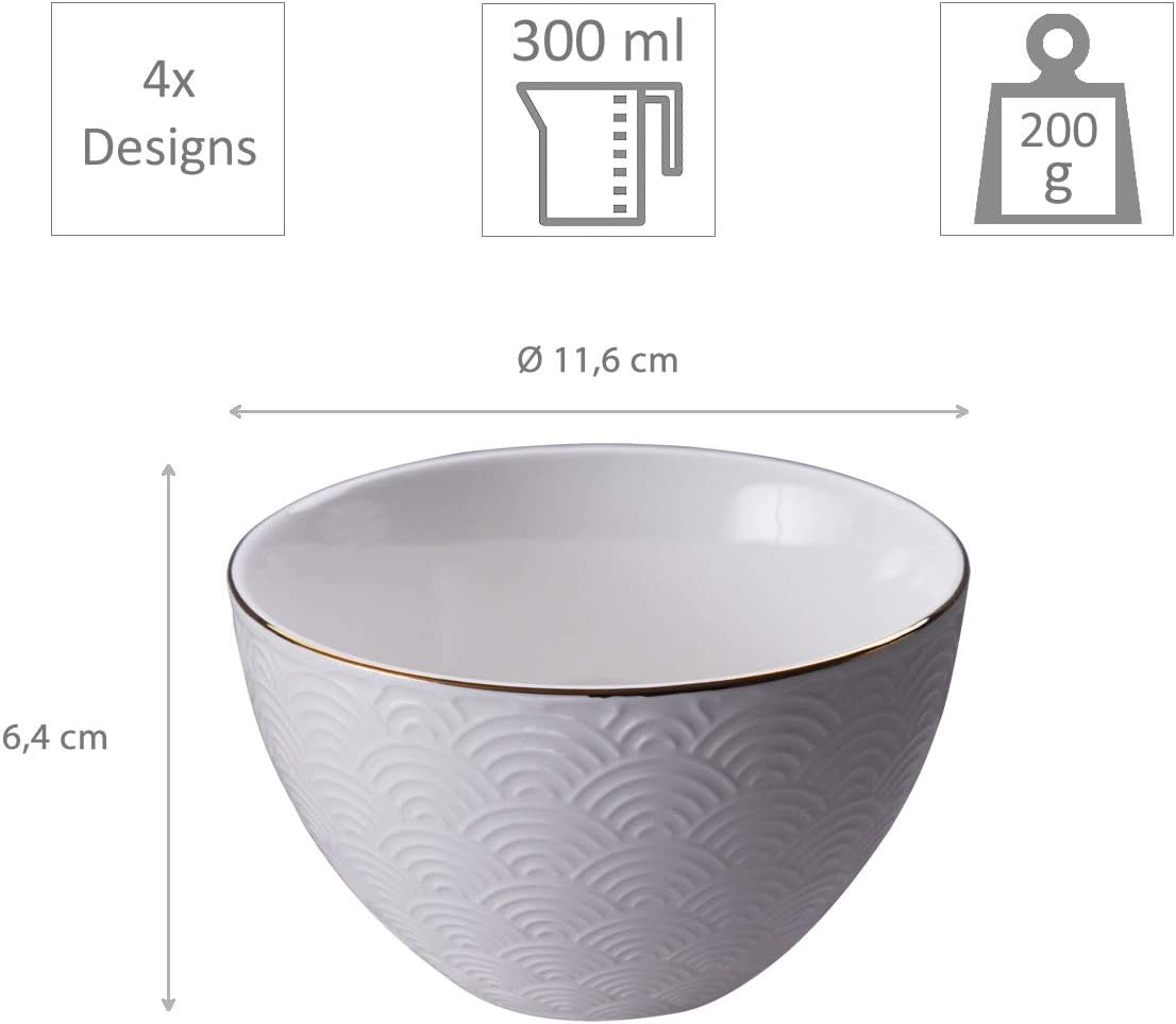 Asiatisches Schalen-Set im japanischen Design (4-teilig), 11,6cm (4er Set)