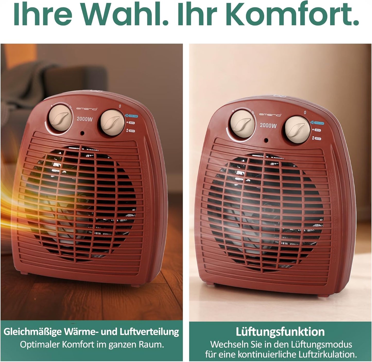 Heizlüfter mit Ventilatorfunktion, Braun