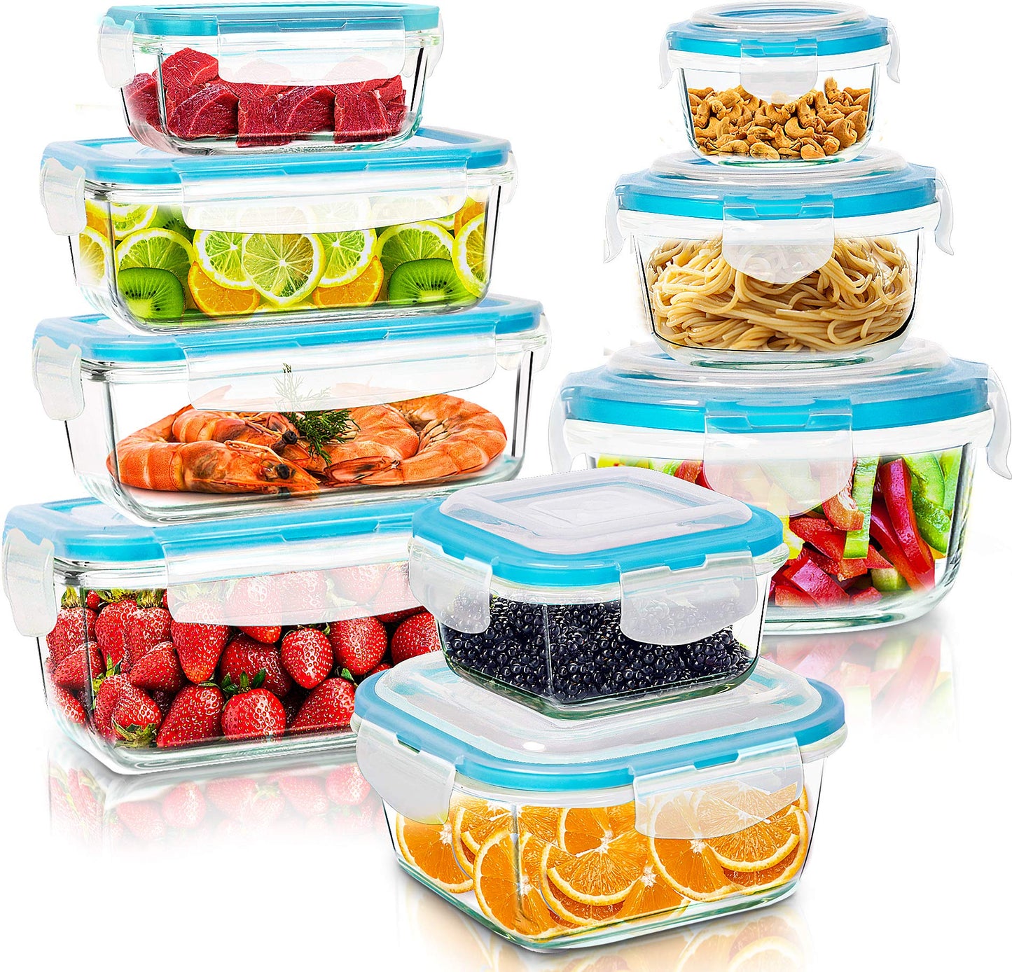 9-teiliges Set Glasbehälter mit Deckel, 18er Pack