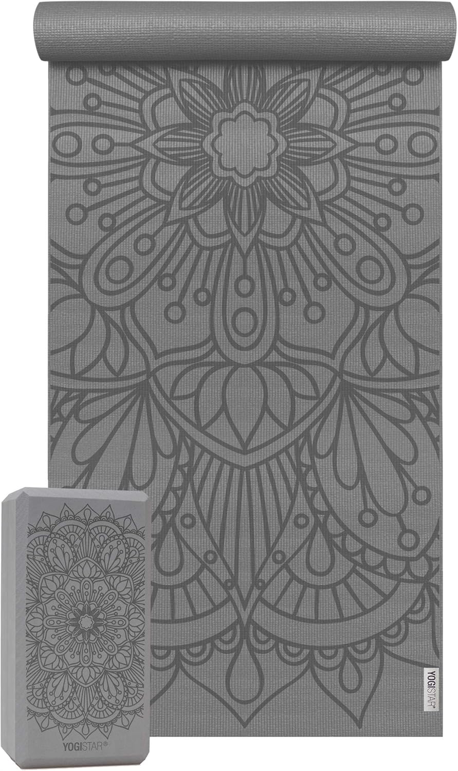 Yogamatte mit Block, grau