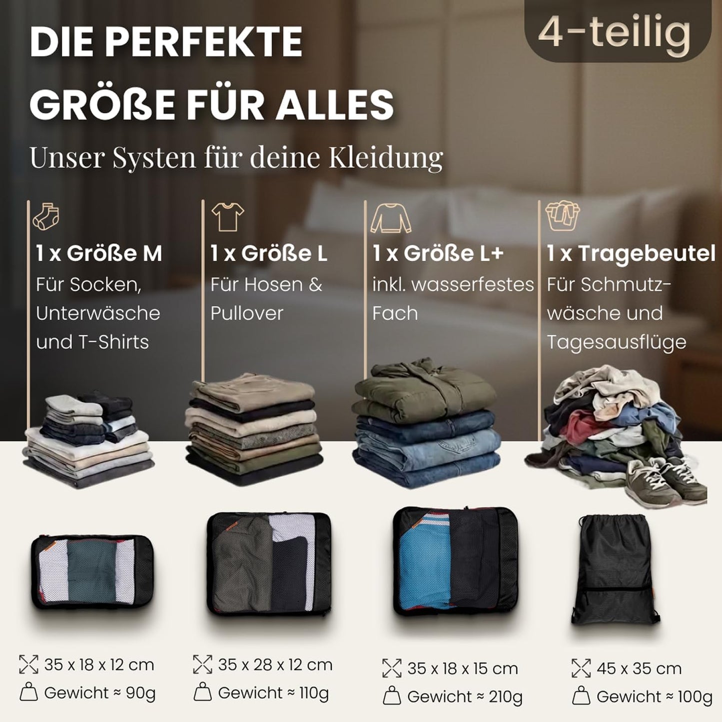 4-teiliges Packwürfel-Set, Desert Whisper - Beige 4-teilig