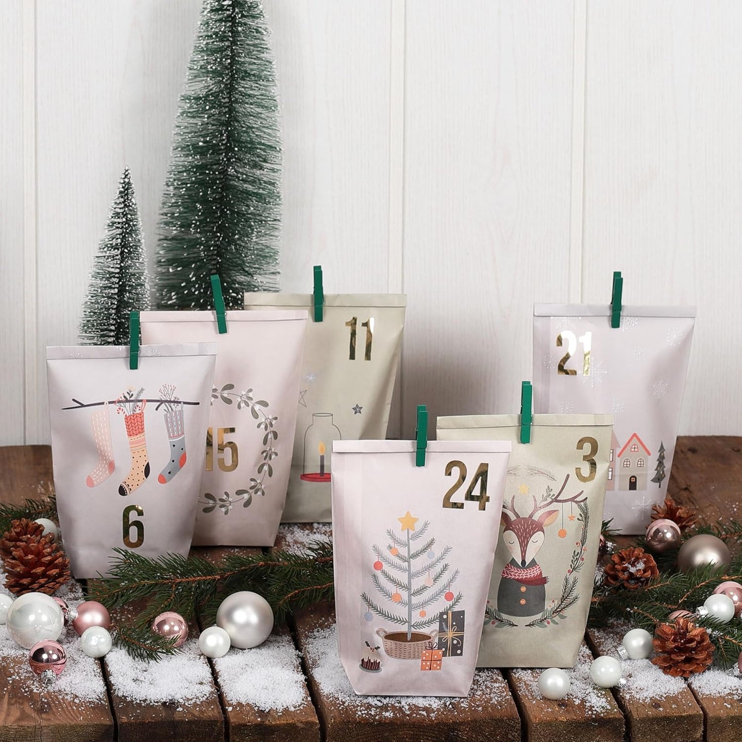 Adventskalender DIY-Set, 24 Geschenktüten, Motiv Hygge, Pastell