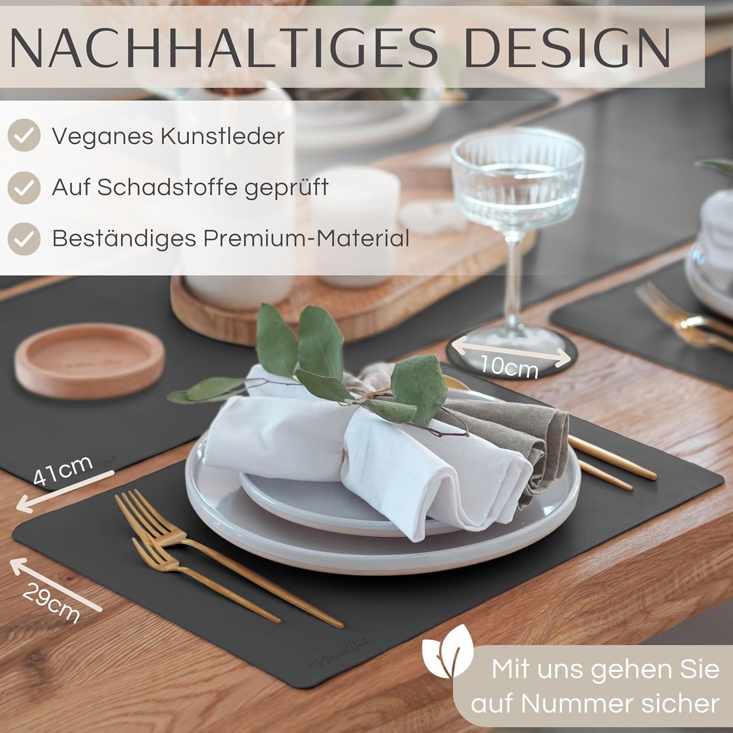 6-teiliges Tischset, Dunkelgrau Eckig mit Halter