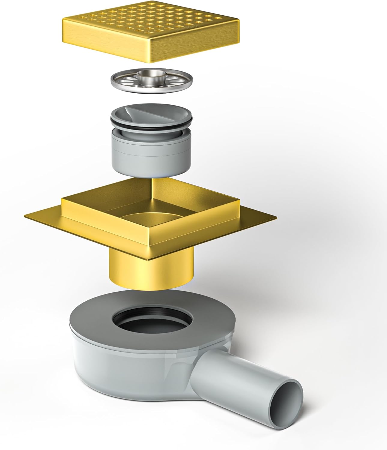 Quadratische Duschrinne mit Haarsieb, Gold 10cm