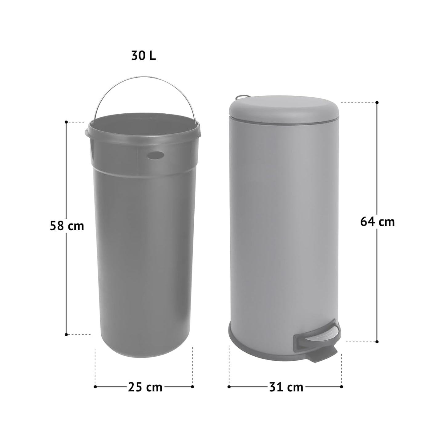 Treteimer mit Inneneimer, 30L, Grau