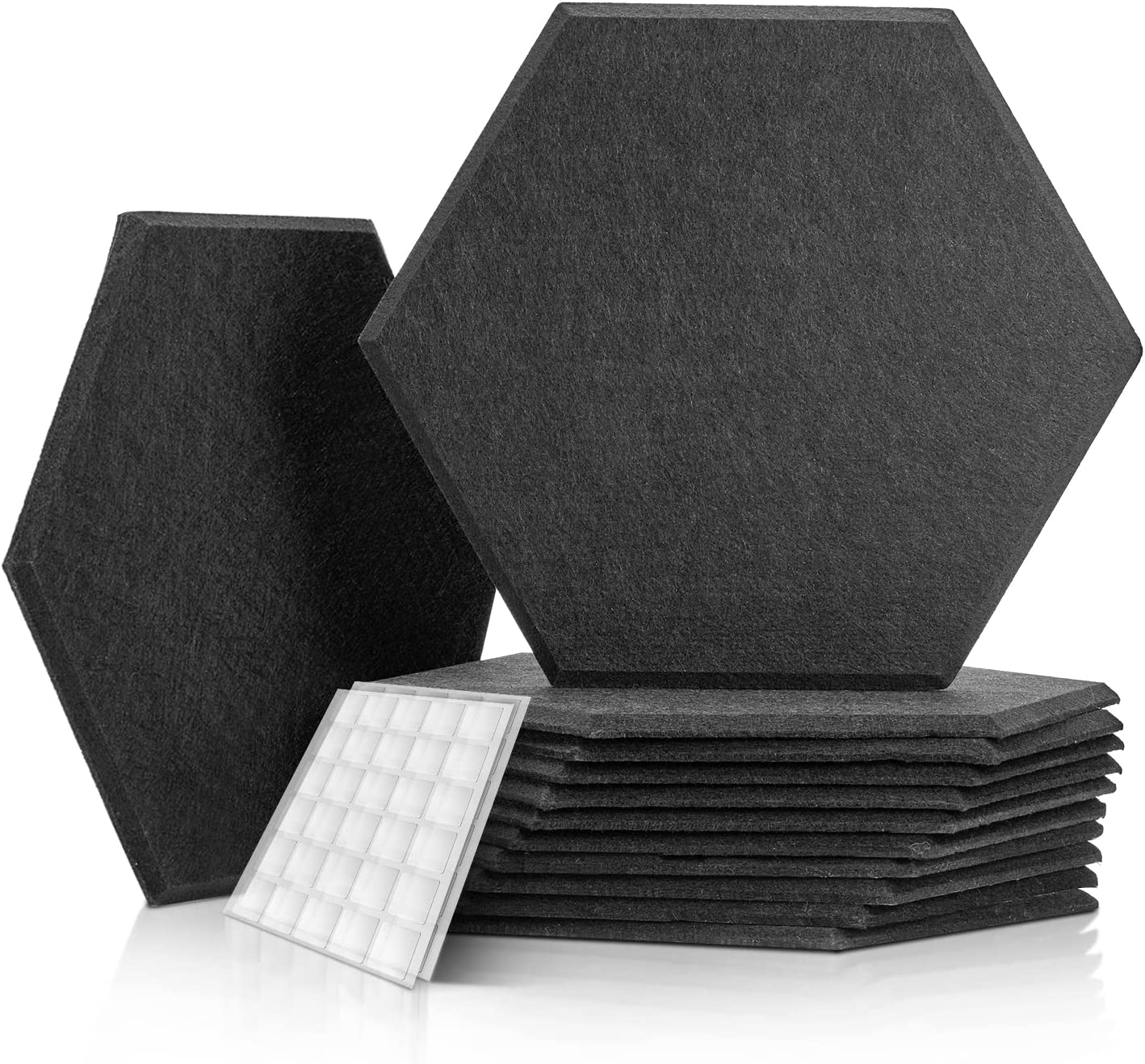 12-teiliges Set Akustikplatten, sechseckig, schwarz mit Aufkleber, Mattschwarz