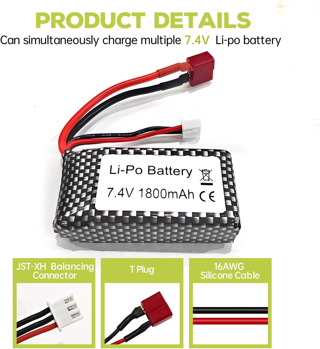 2-teiliges Lipoakku-Set 7.4V 1800mAh mit Ladegerät