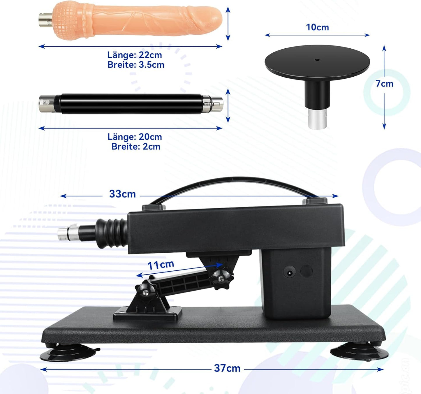 Automatische Sexmaschine mit Dildos und Saugnapf