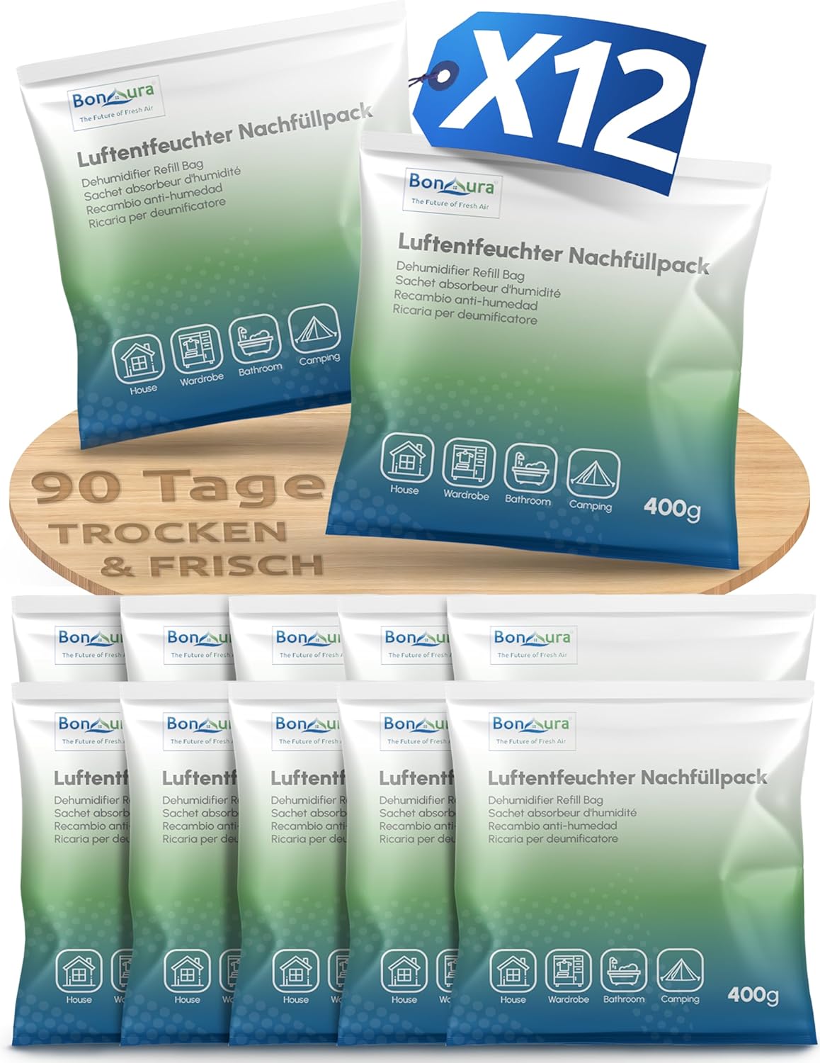 Luftentfeuchter Nachfüllpack, 12 x 400 g, 12 X Granulat Nachfüllpack