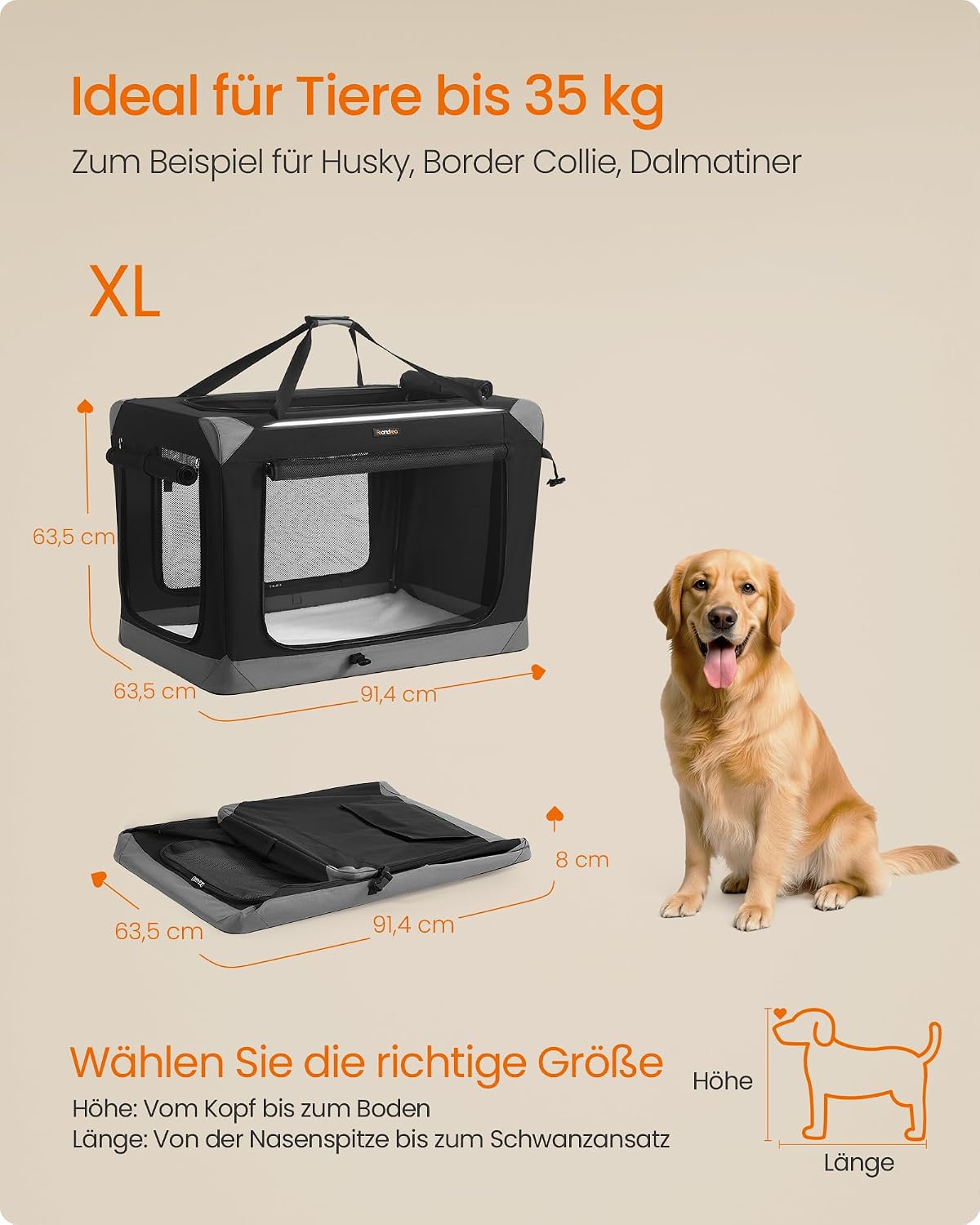 Faltbare Hundetransportbox mit Netzstoff-Türen, L 91 x B 64 x H 64 cm