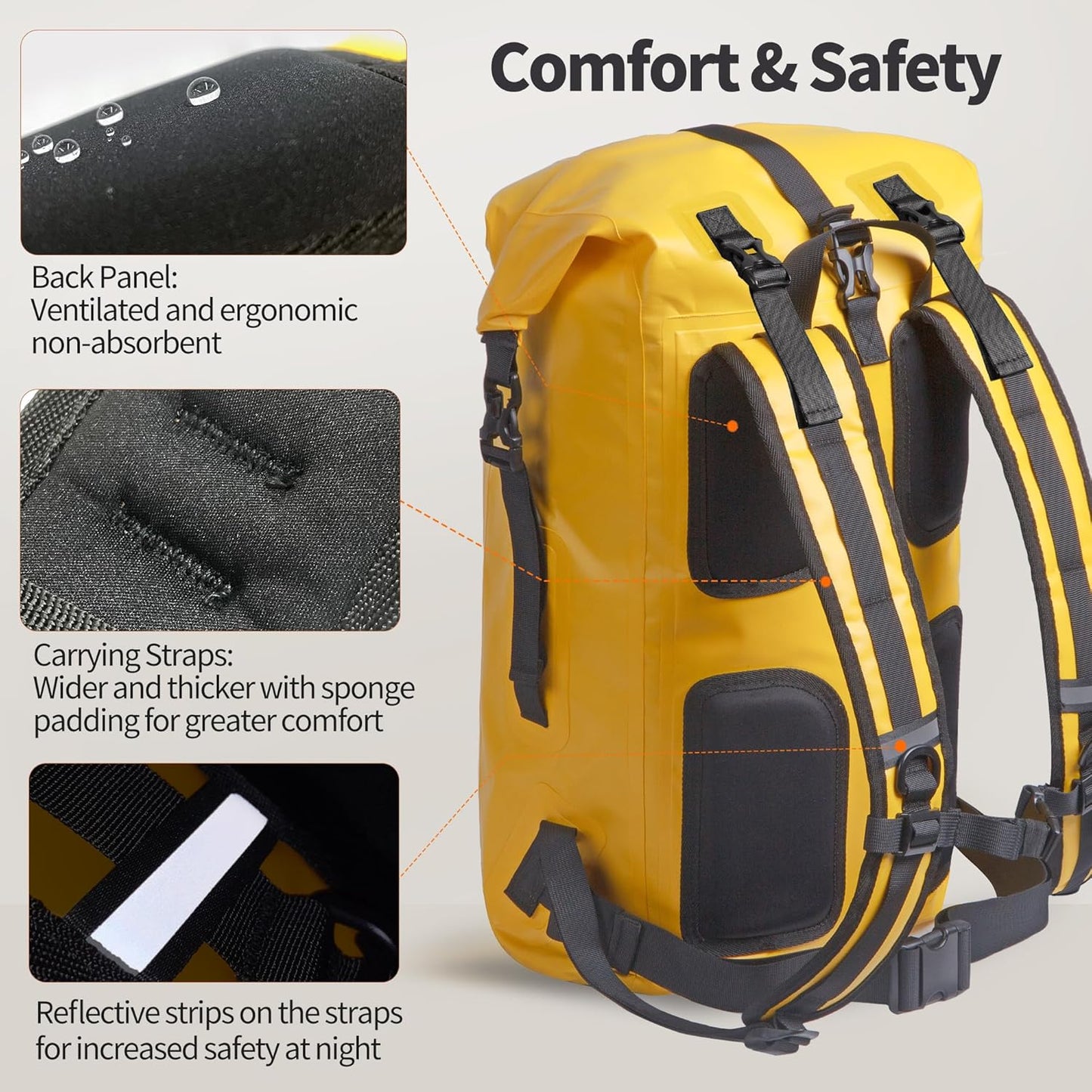 Wasserdichter Rolltop-Rucksack, 85L, Gelb 85L