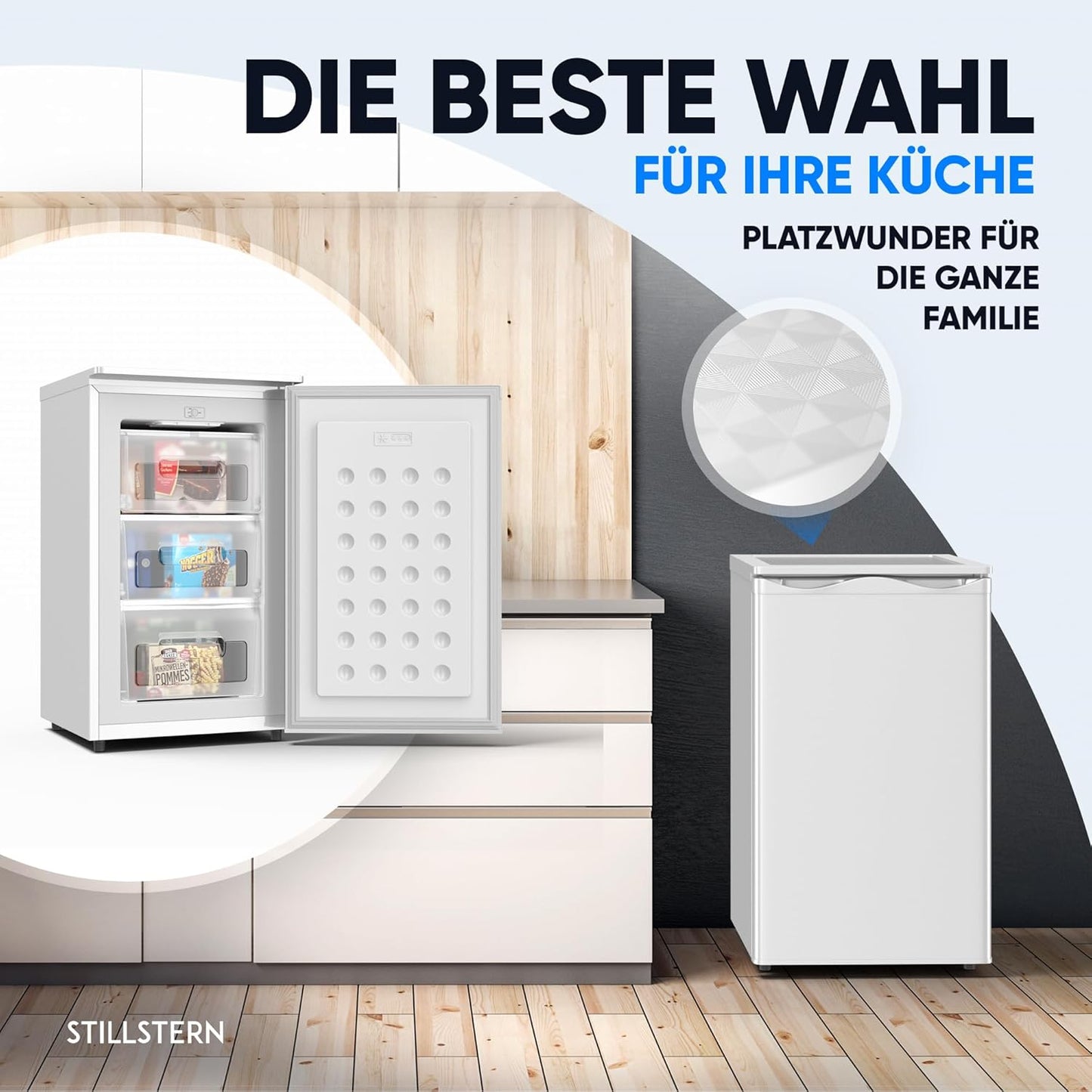 Kompakter Gefrierschrank 73L mit 3 Fächern, Weiss
