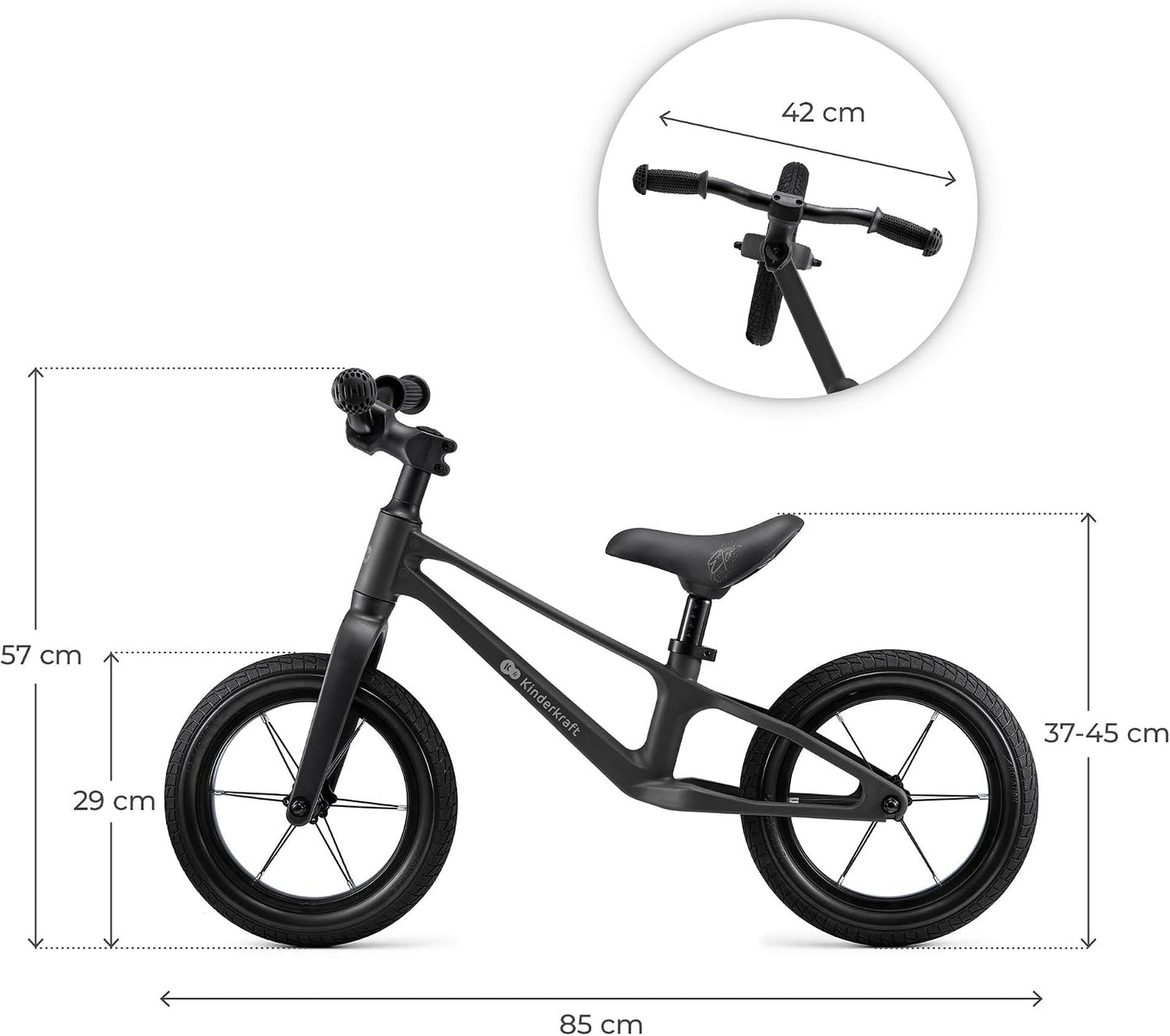 Laufrad Eter bis 35 kg, 12 Zoll, höhenverstellbar, Schwarz
