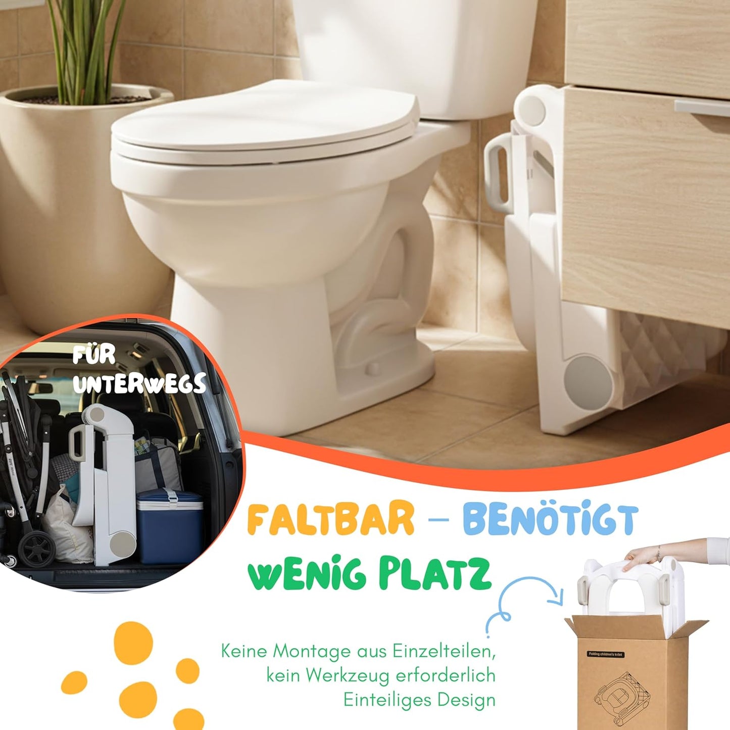 Höhenverstellbarer Toilettentrainer mit Treppe, Beige