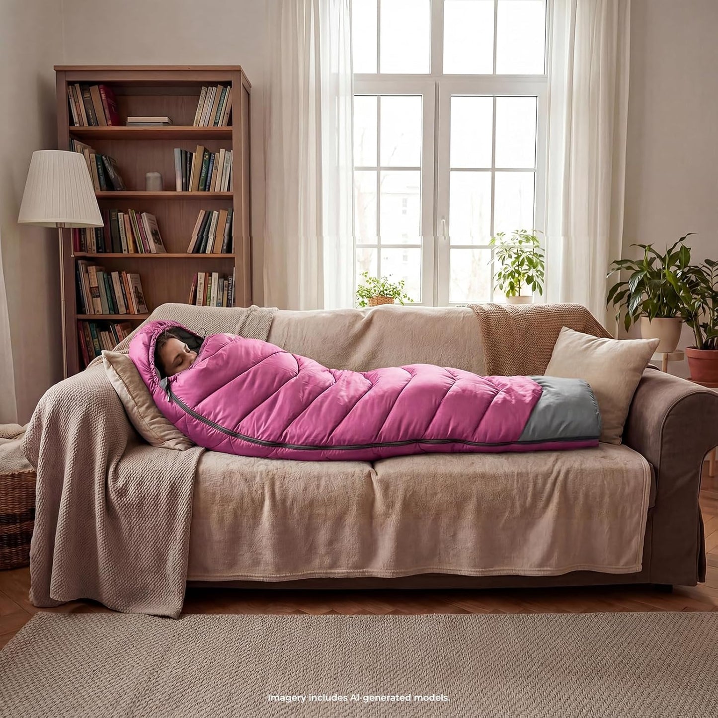 Leichtgewichtiger Kälteschlafsack für Erwachsene, 1,8 kg, Rosa