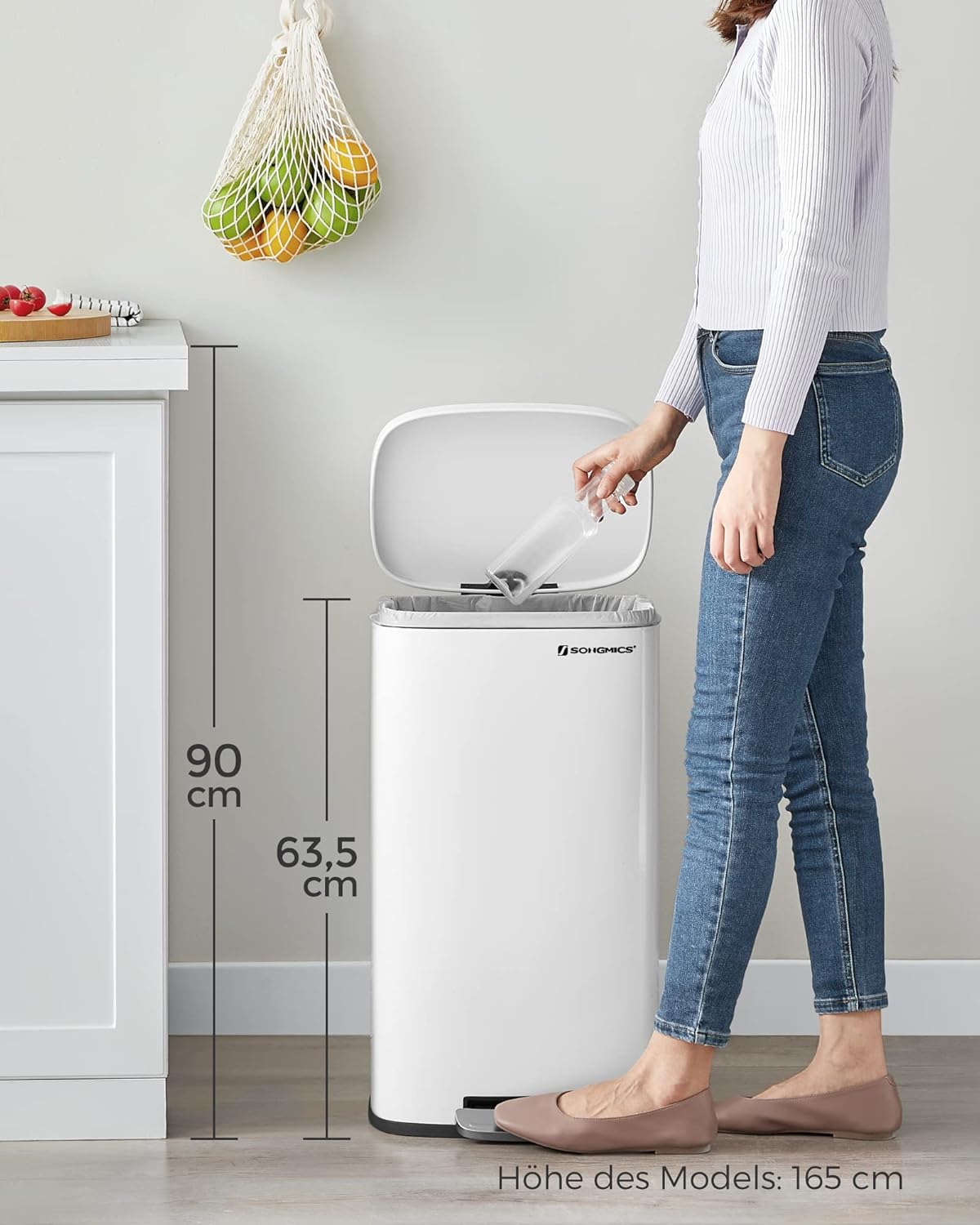 Treteimer mit Softclose und Inneneimer, LTB03WT, Weiss, 30 L