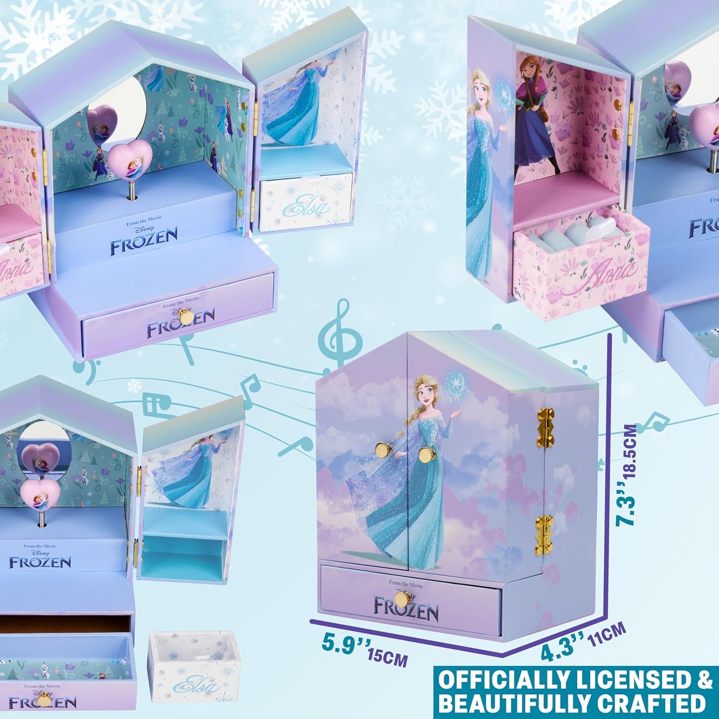 Schmuckkästchen mit Anna & Elsa-Motiv, Flieder Frozen 18.5x15x11cm