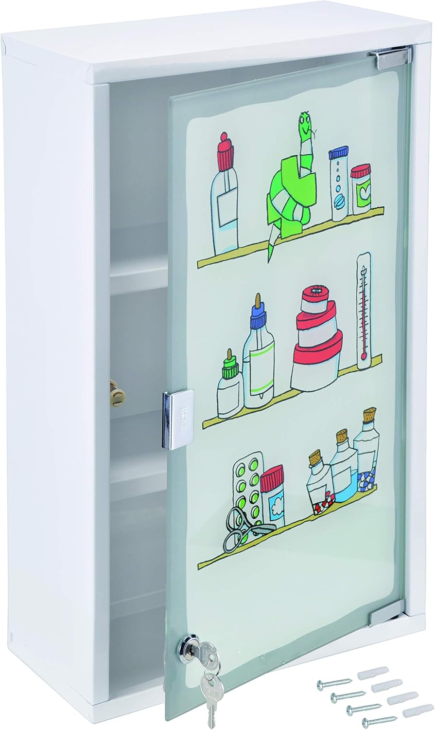 Abschliessbarer, bedruckter Medizinschrank mit Glastür, Medikamente