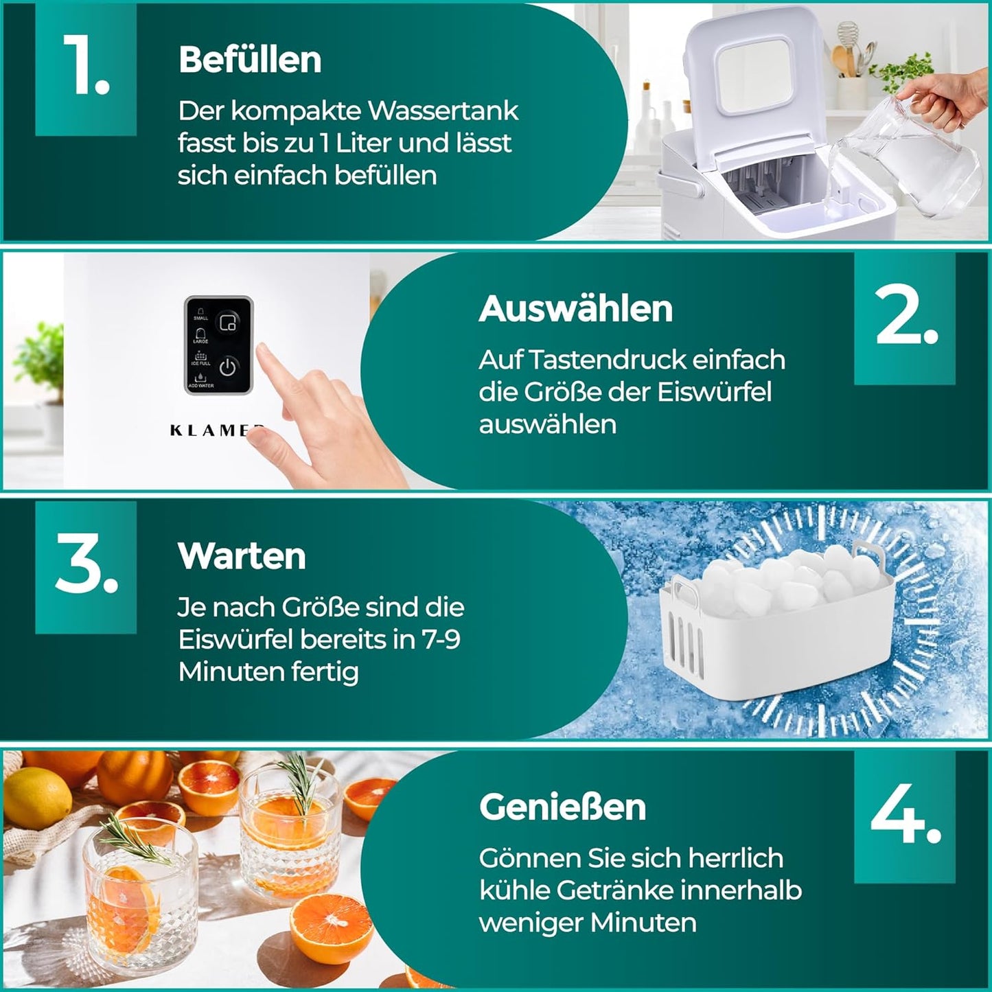 Eiswürfelmaschine, Kompakt (1L) Weiß
