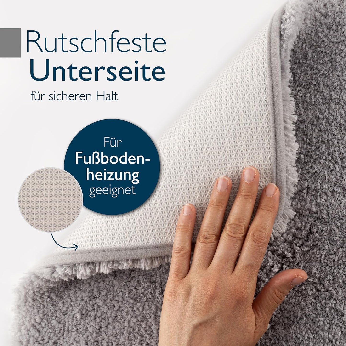 Rutschfeste Hochflor-Badematte, 60 x 100 cm Hellgrau