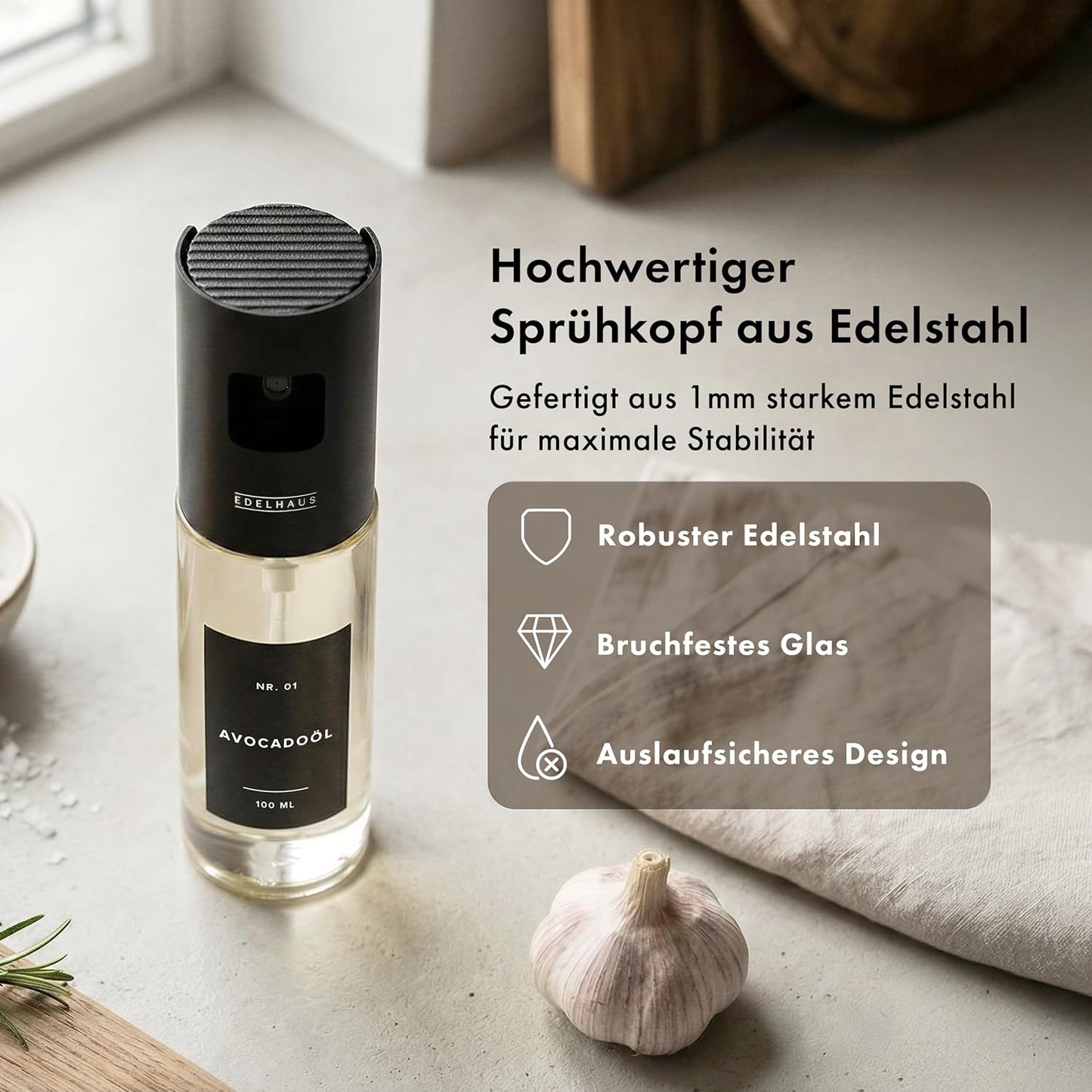 2er-Set Ölsprüher, 2 Pack Schwarzer Deckel mit Glas Flasche