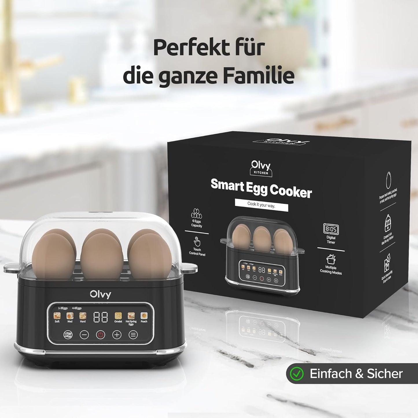 Automatischer Eierkocher mit Dampfgarer und LCD-Timer