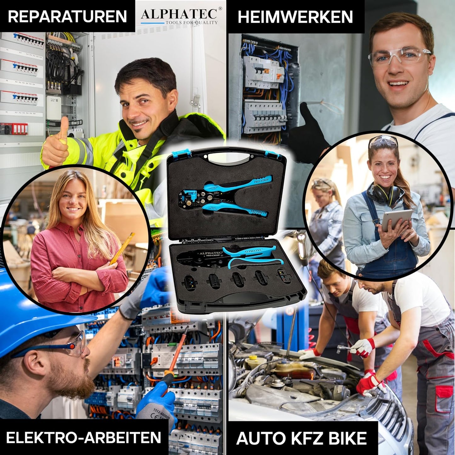 Crimpzangenset mit Abisolierzange und 6 Wechselbacken