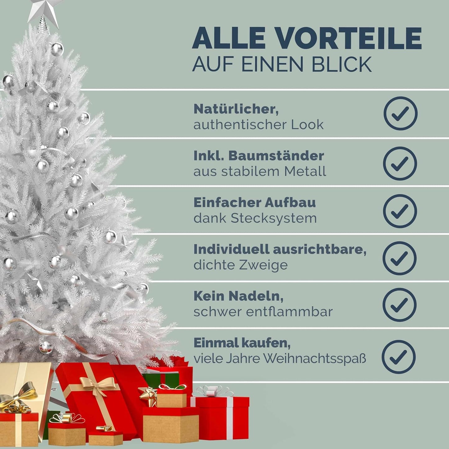 Künstlicher Weihnachtsbaum, schwer entflammbar, Weiß 180 cm