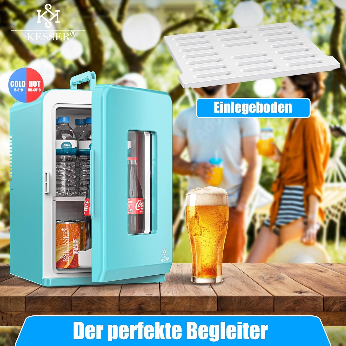 2in1 Mini Kühlschrank mit Kühl- und Heizfunktion, 15L Hellblau