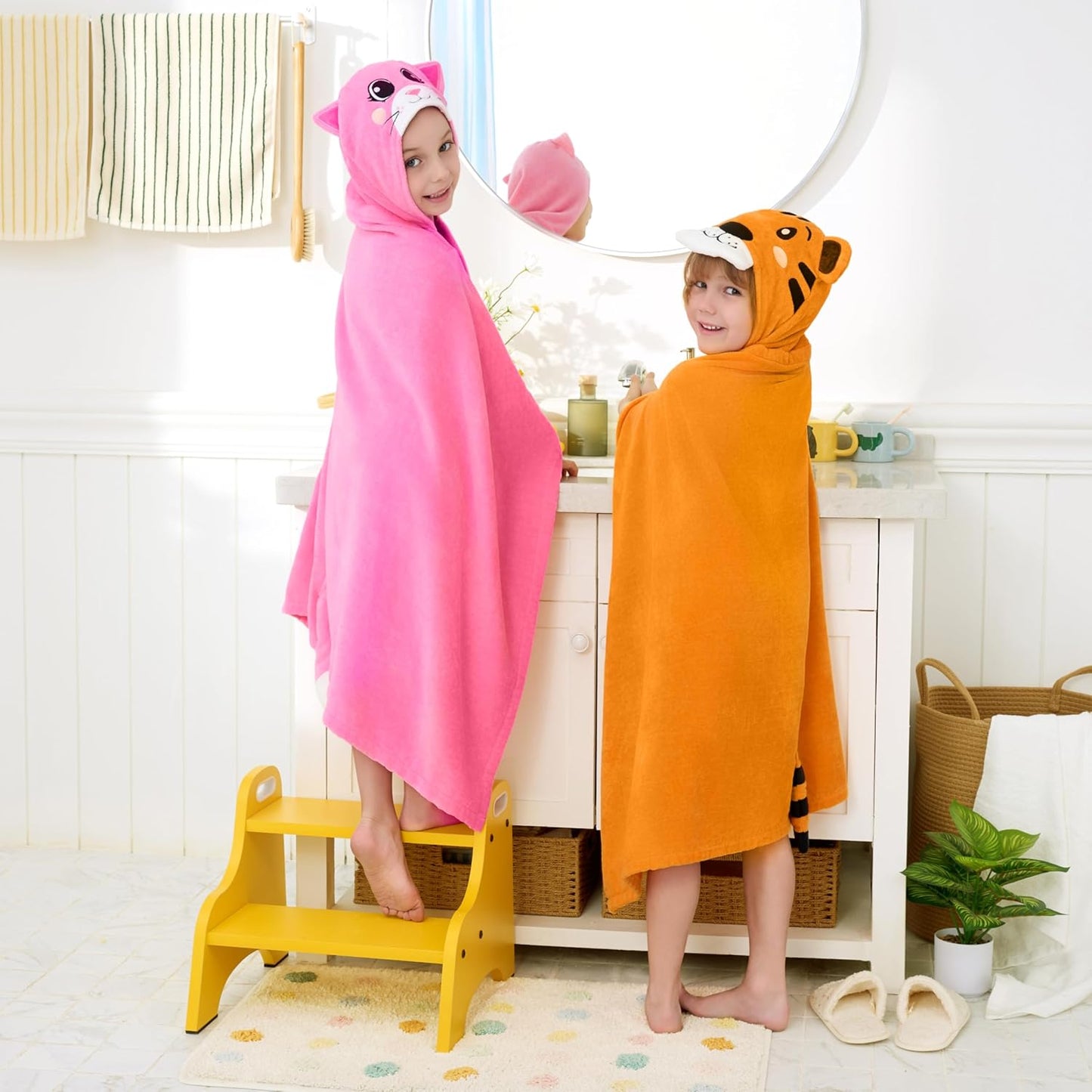 Tiger-Badeponcho Kinder Kapuzenhandtuch (76x127 cm), Gelb