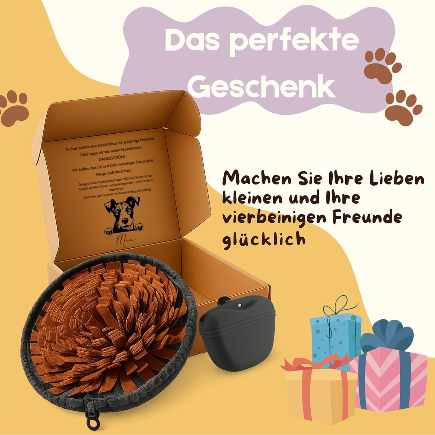 Grössenverstellbarer Schnüffelteppich mit Leckerli-Beutel, rutschfest und waschbar