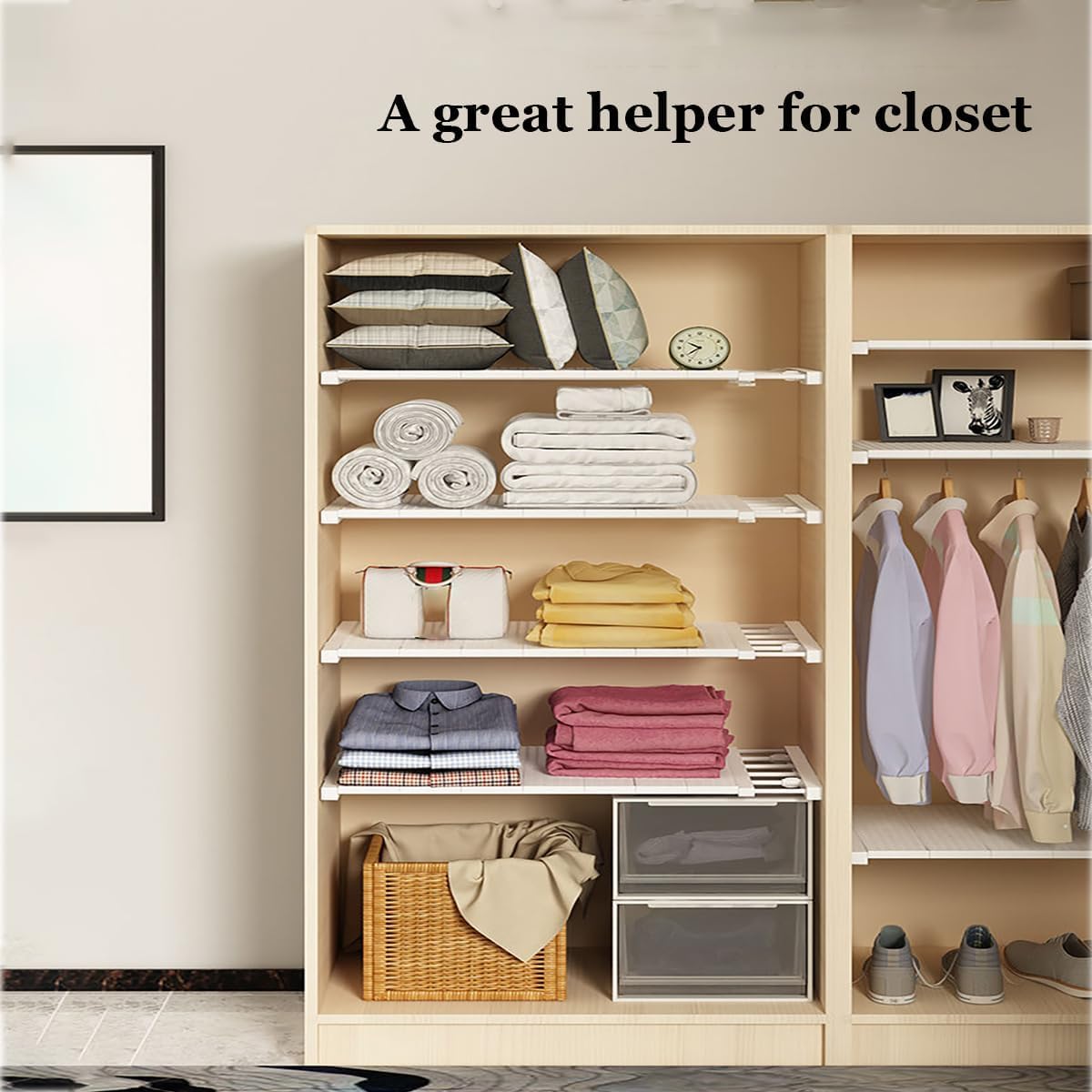Ausziehbares Regaltrenner ohne Bohren, Weiss (W)42cm (L)50-80cm